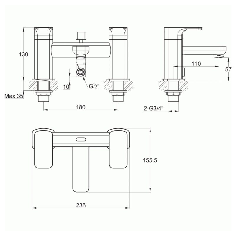 Imex Flite Bath Shower Mixer with Kit Brushed Brass