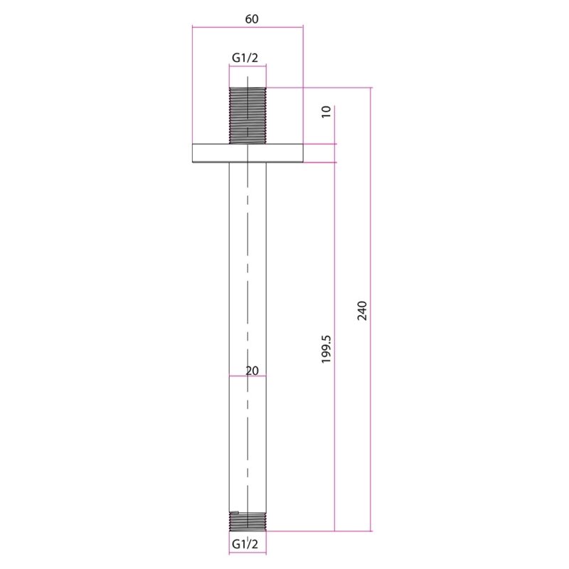 Imex 200mm Brushed Brass Round Ceiling Mounted Shower Arm