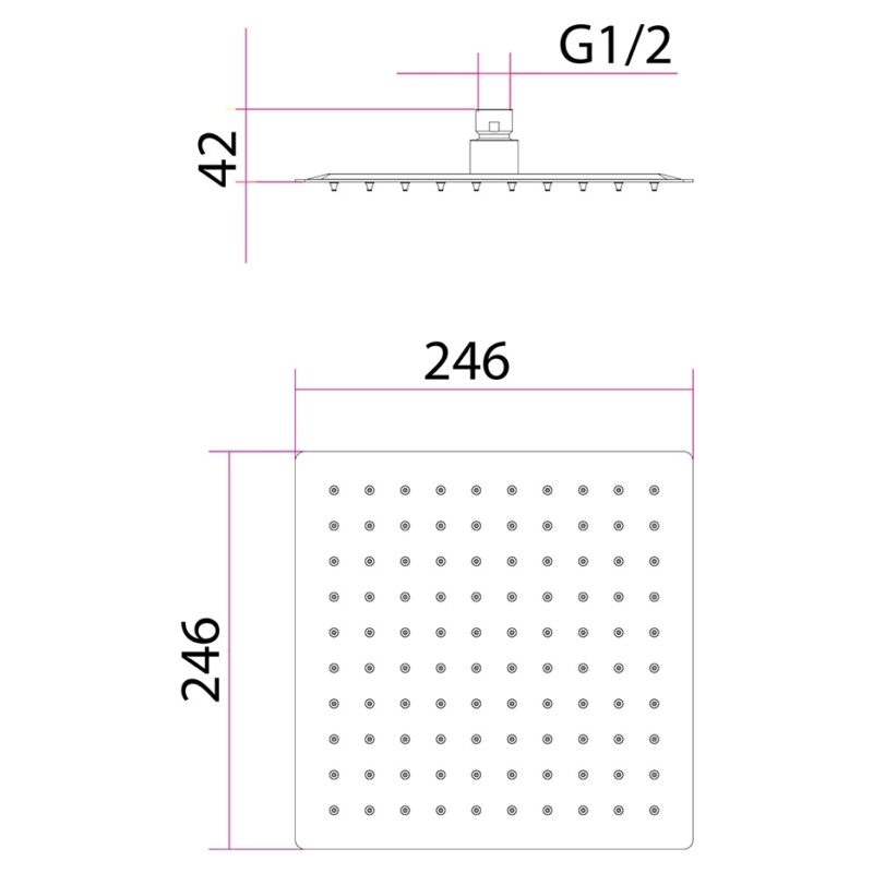 Imex Slimline Polished Stainless Steel Square 250mm Shower Head