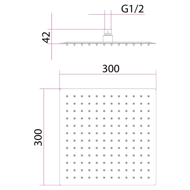Imex Slimline Polished Stainless Steel Square 300mm Shower Head
