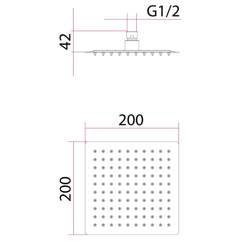 Imex Slimline Polished Stainless Steel Square 200mm Shower Head