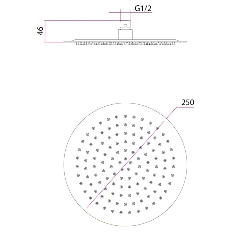 Imex Slimline 250mm Brushed Brass Round Shower Head