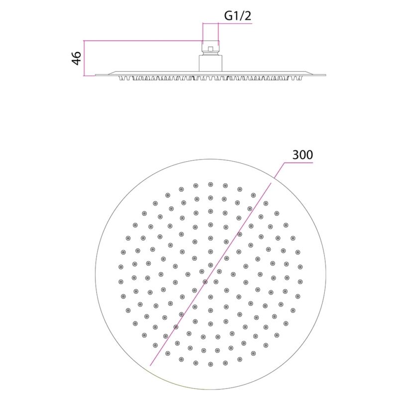 Imex Slimline 300mm Matt Black Round Shower Head