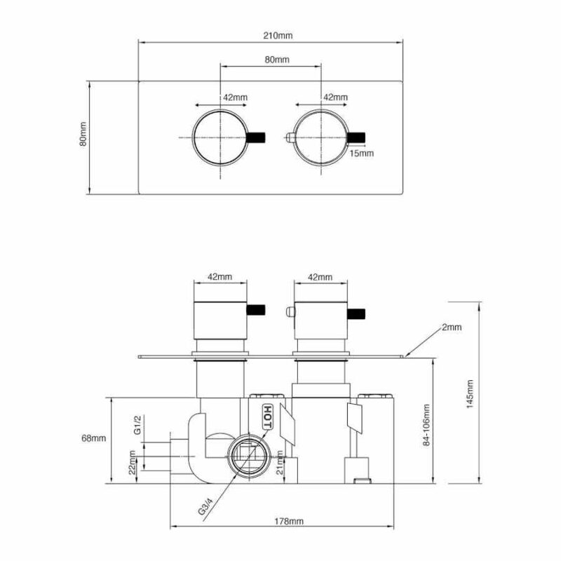 Imex Ravine Concealed Thermostatic Valve with Slide Rail Kit Brushed Brass