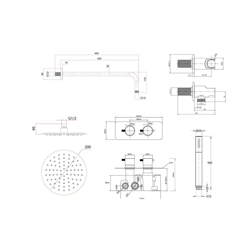 Imex Ravine Concealed Shower Set with Fixed Head & Handset Brushed Brass