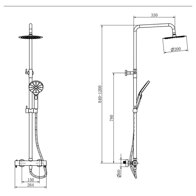 Imex Ravine Shower Set with Riser, Fixed Head & Handset Brushed Brass
