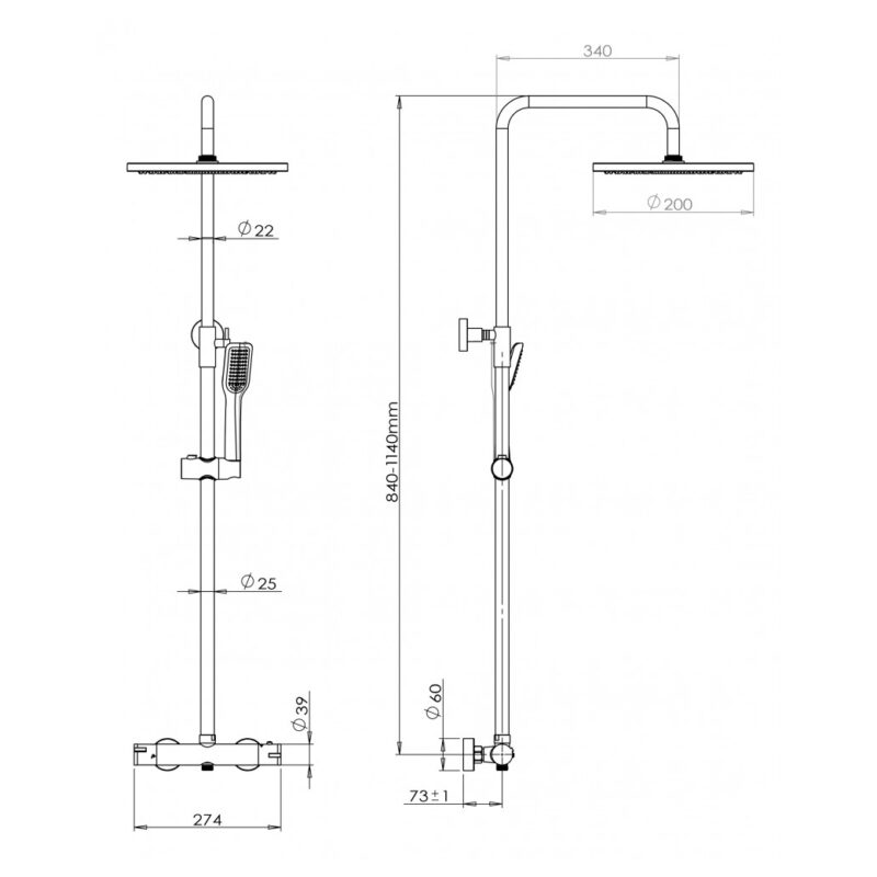 Imex Arco Dual Bar Shower System with Fixed & Adjustable Shower Heads