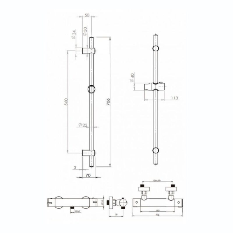 Imex Arco Bar Shower Valve with Slide Rail Kit