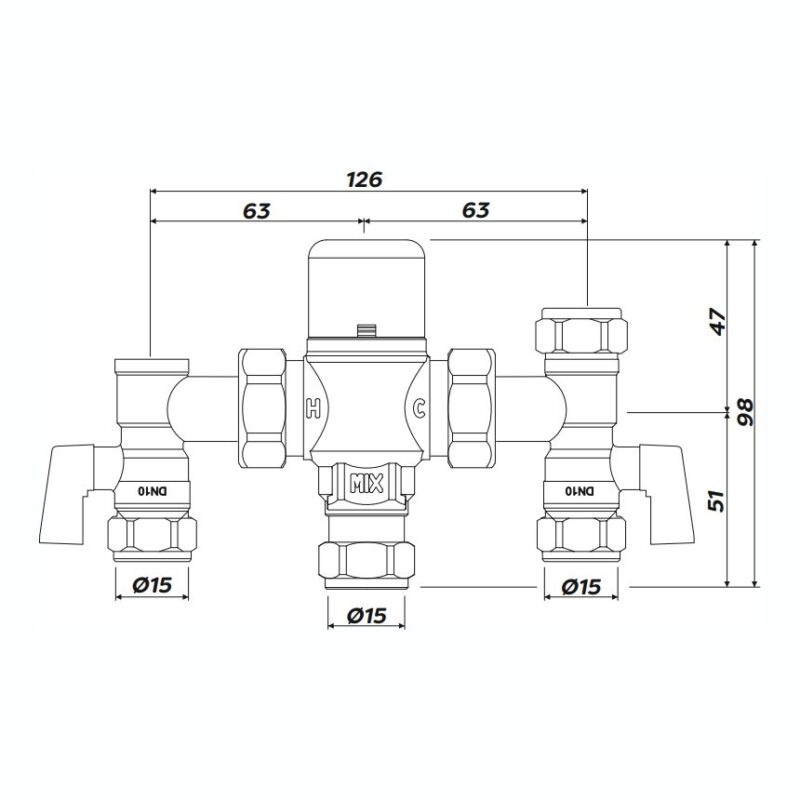 Inta Intamix 15mm Thermostatic Mixing Valve with Valve & Top Outlet