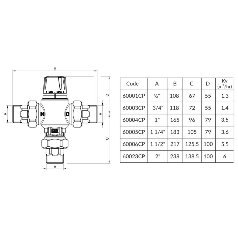 Inta Intamix 1 1/4" Male BSP Thermostatic Mixing Valve