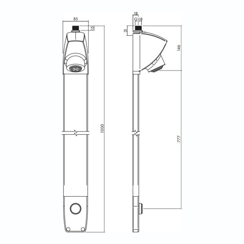 Inta I-Sport Shower Panel with Push Button Timed Control & Back Inlet Head