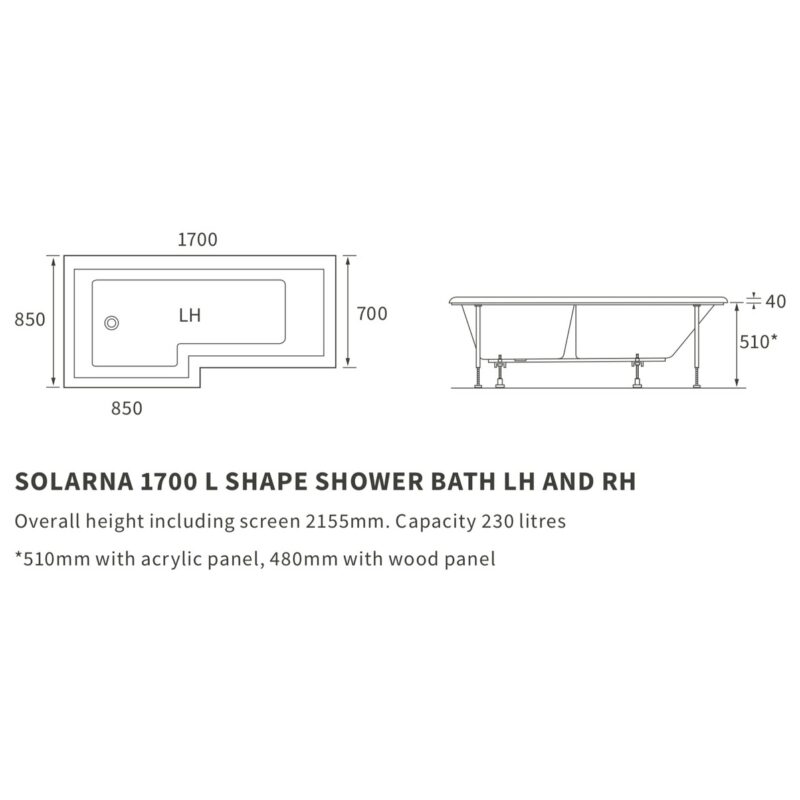 Iona Solarna L Shape 1700x700 Left Hand Bath