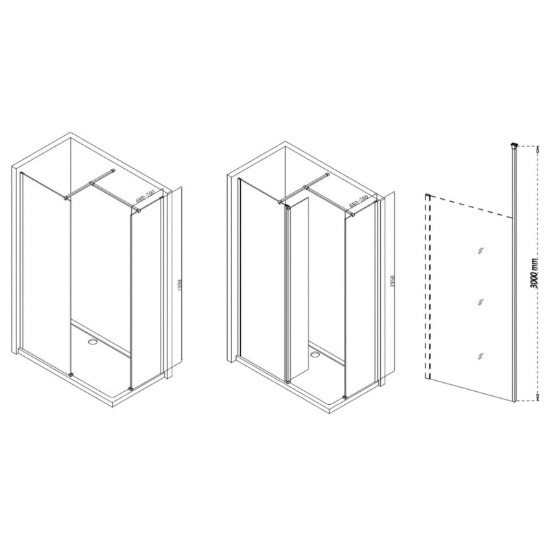 Refresh Wesley Wetroom Panel & Floor-to-Ceiling Pole 700mm