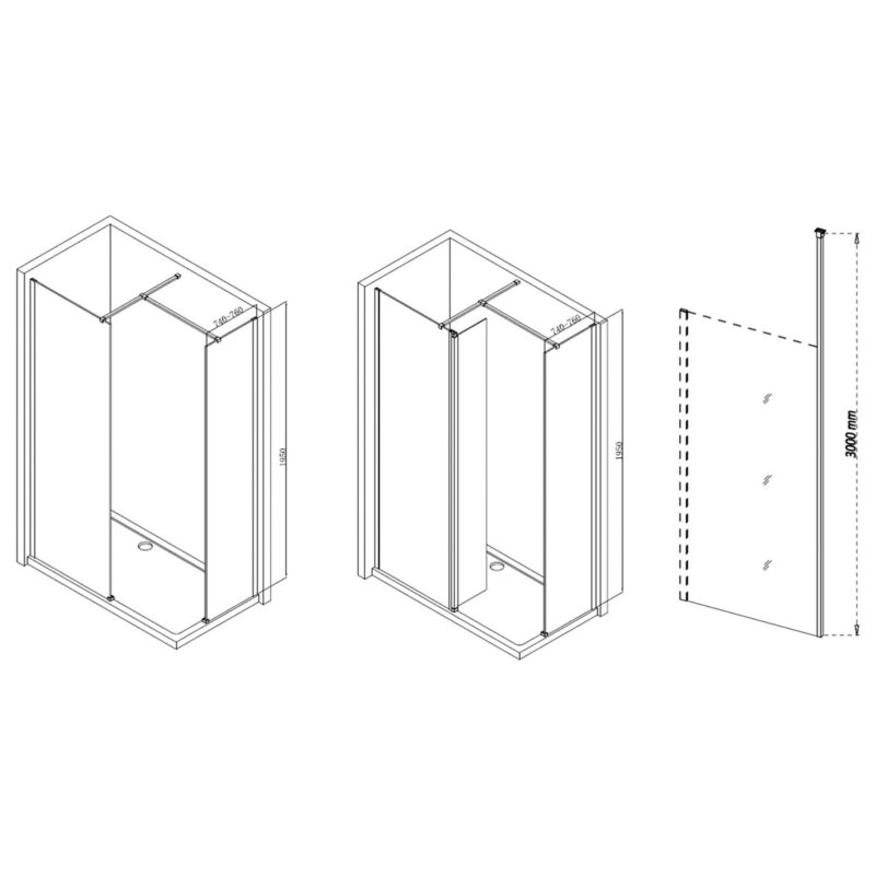 Refresh Wesley Wetroom Panel & Floor-to-Ceiling Pole 760mm