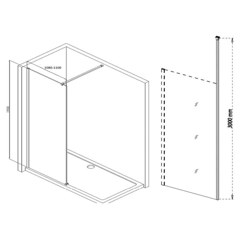 Refresh Wesley Wetroom Panel & Floor-to-Ceiling Pole 1100mm