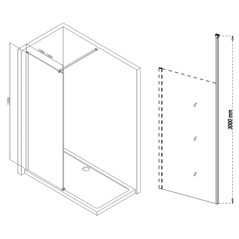 Refresh Wesley Wetroom Panel & Floor-to-Ceiling Pole 1400mm
