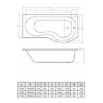 Iona Simplicity P-Shape 1700x700mm Shower Bath Left