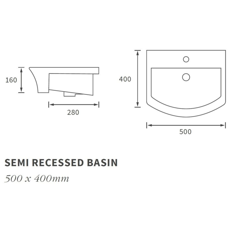 Iona Brooklyn 500x400mm 1 Hole Semi Recessed Basin