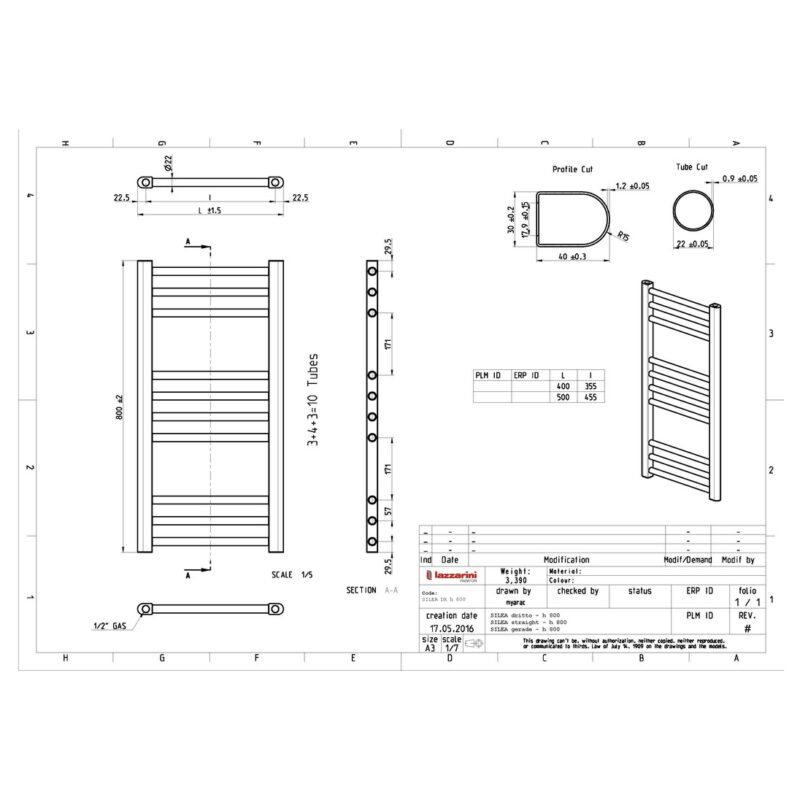 Iona Crater Straight Radiator 500x800mm Matt Black