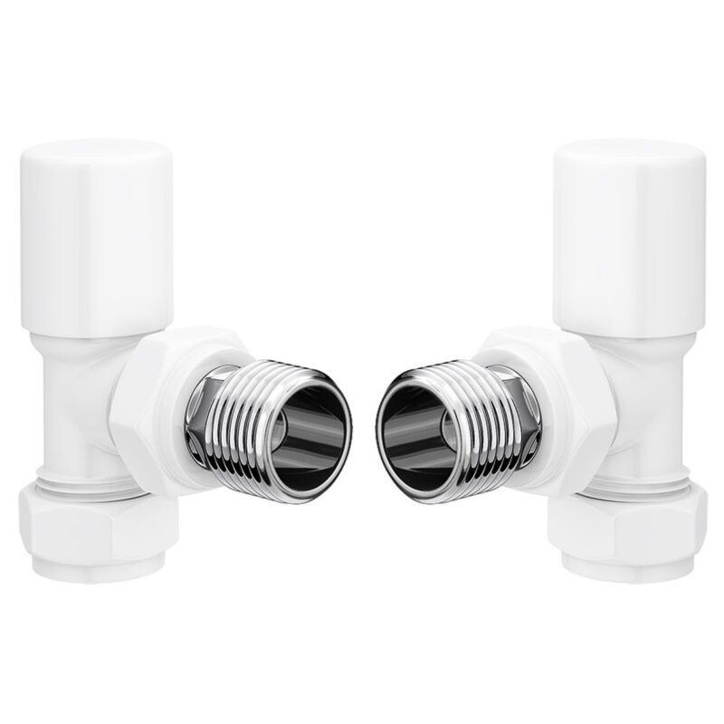 Iona Patterned White Radiator Valves Angled Iona Patterned White Radiator Valves Angled