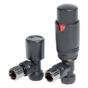Iona Round Thermostatic Anthracite Radiator Valves Angled