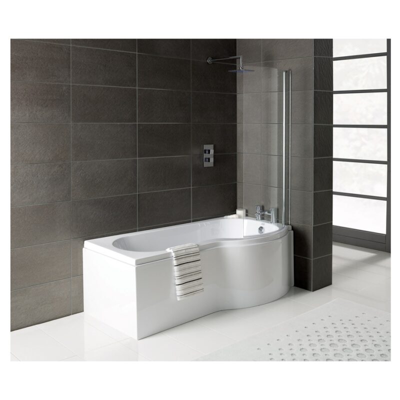 Iona Simplicity P-Shape Shower Bath, Panel & Screen Right