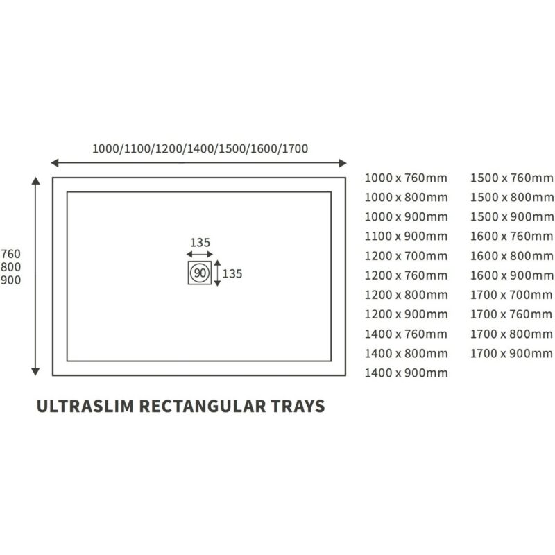 Refresh 25mm Ultra-Slim 1700mm x 700mm Rectangular Tray & Waste