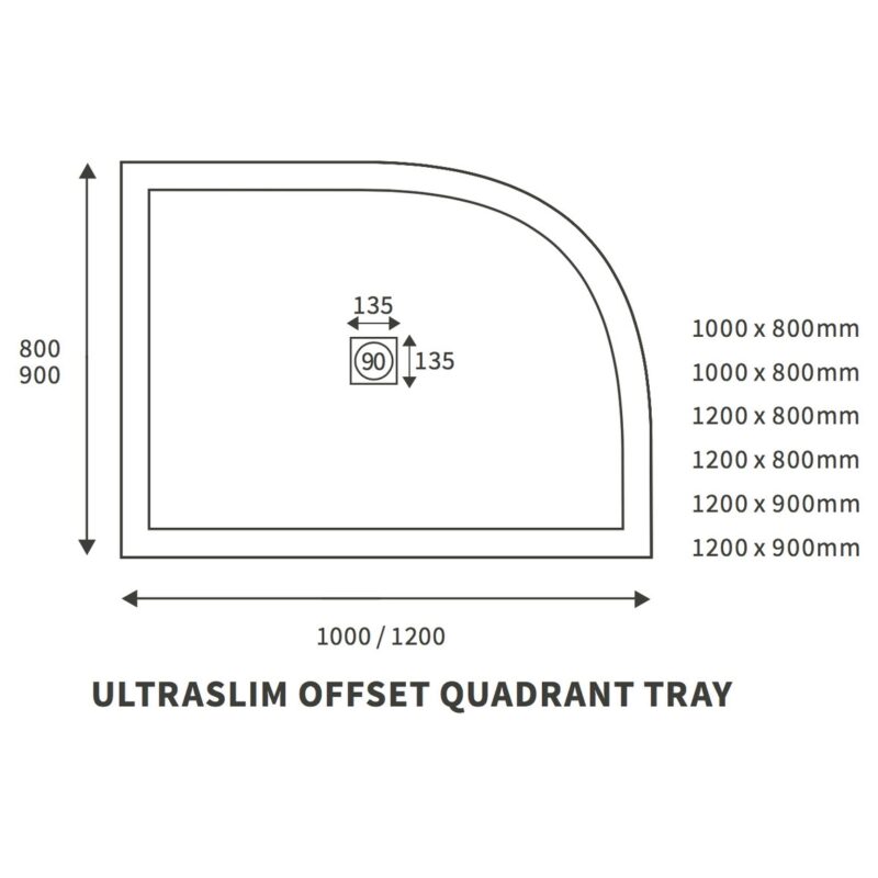Refresh Ultra-Slim 1000x800mm Offset Quadrant Tray & Waste Left