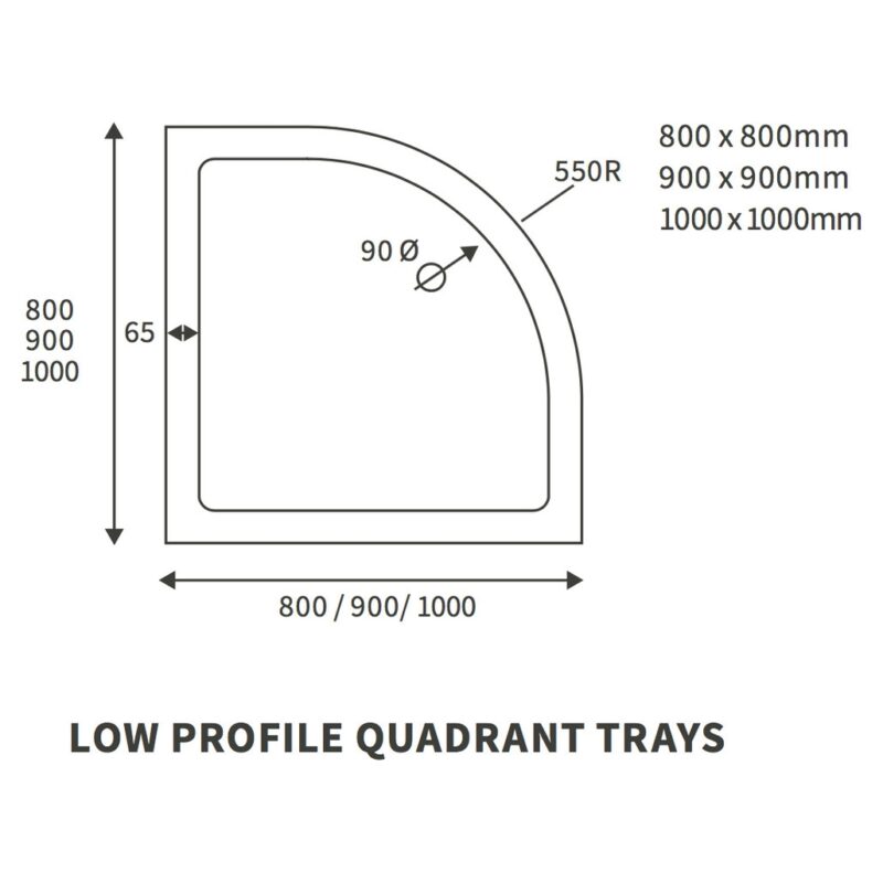 Refresh 40mm Low Profile 900x900mm Quadrant Tray & Waste