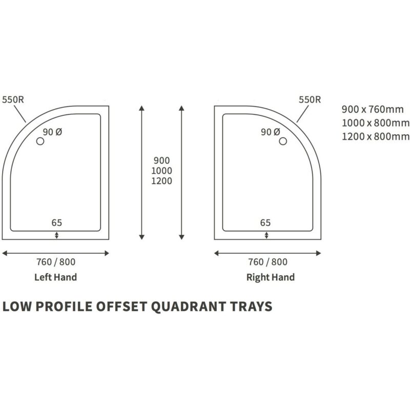 Refresh Low Profile 1200x800mm Offset Quadrant Tray & Waste Left