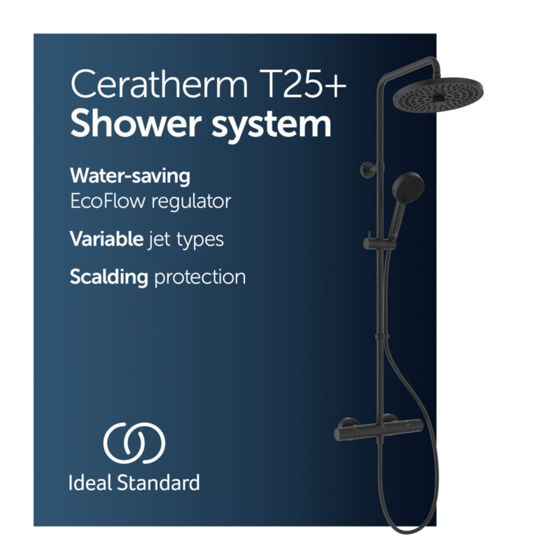 Ideal Standard Ceratherm T25+ Thermostatic Shower System Silk Black
