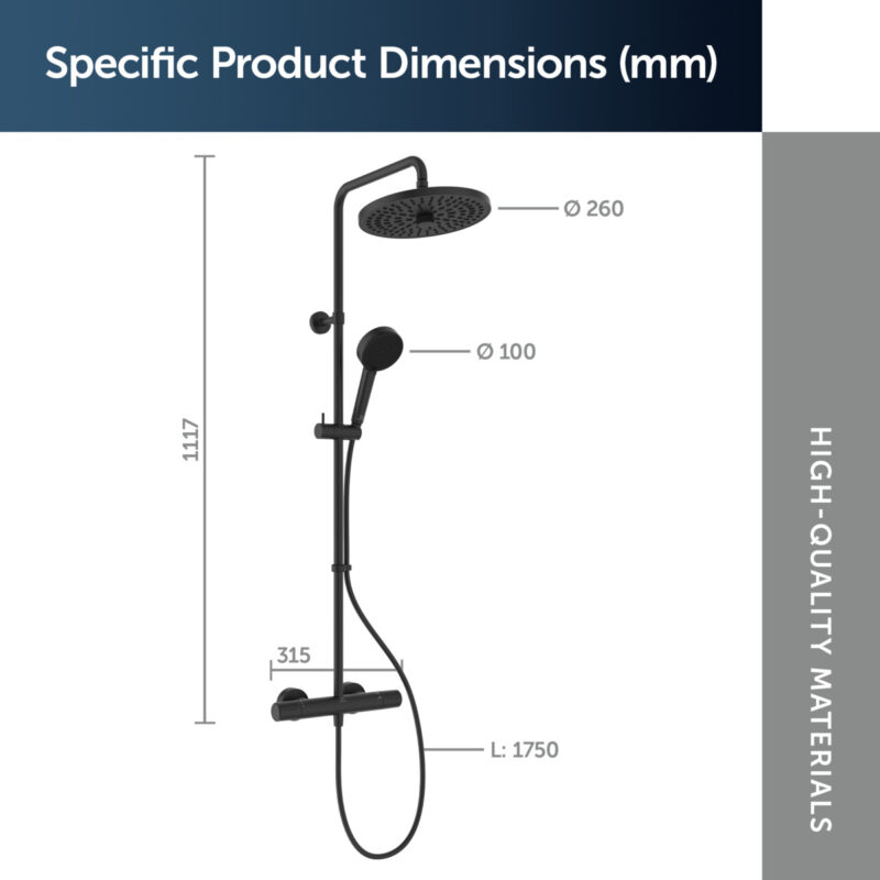 Ideal Standard Ceratherm T25+ Thermostatic Shower System Silk Black