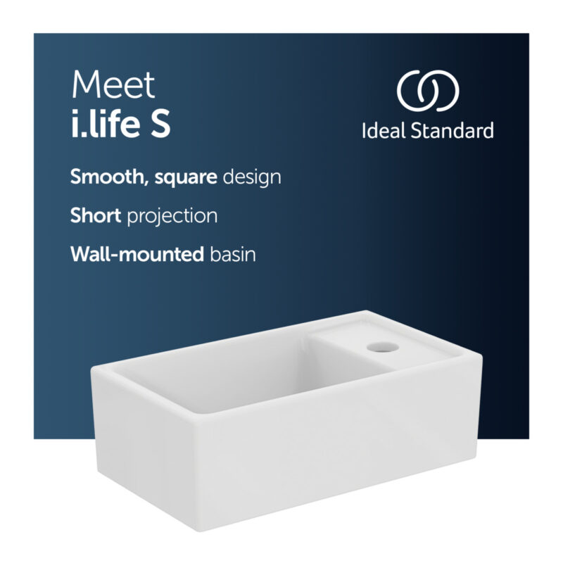 Ideal Standard i.life S 37cm Guest Basin 1 Taphole Right E2112