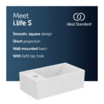 Ideal Standard i.life S 37cm Guest Basin 1 Taphole Left E2113