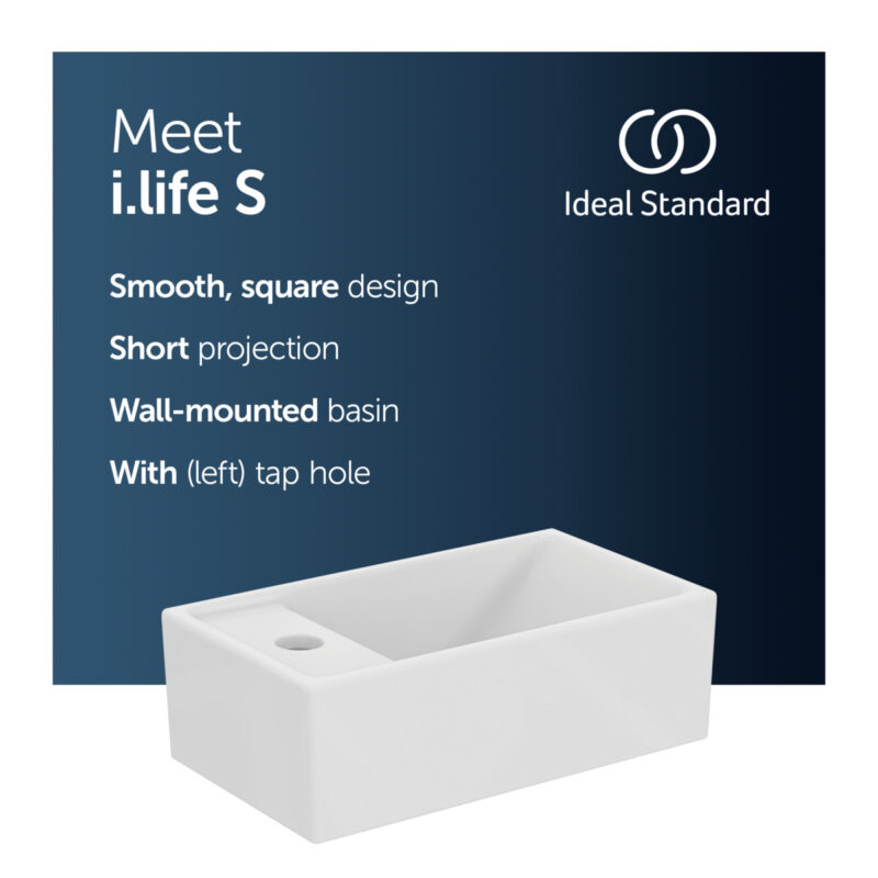 Ideal Standard i.life S 37cm Guest Basin 1 Taphole Left E2113