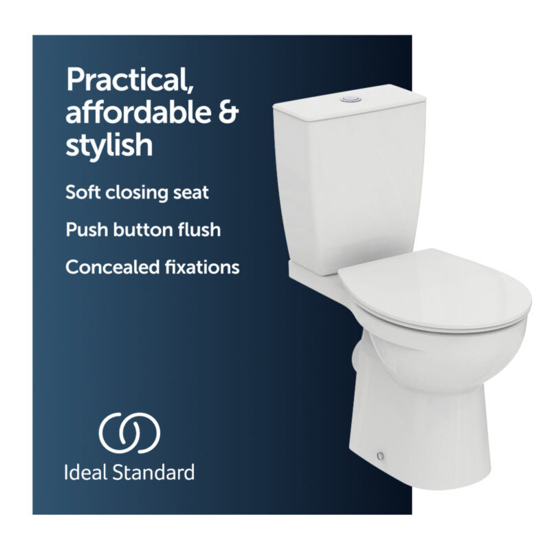 Ideal Standard Eurovit+ Close Coupled Toilet Pan, Cistern & Soft Close Seat