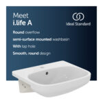 Ideal Standard i.life A 50cm Semi-Countertop Basin 1 Taphole E2467