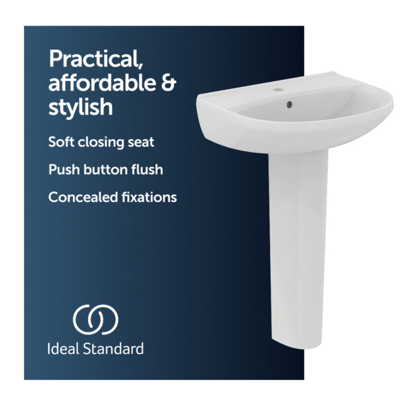 Ideal Standard Eurovit+ 550mm 1 Taphole Basin & Full Pedestal E2547