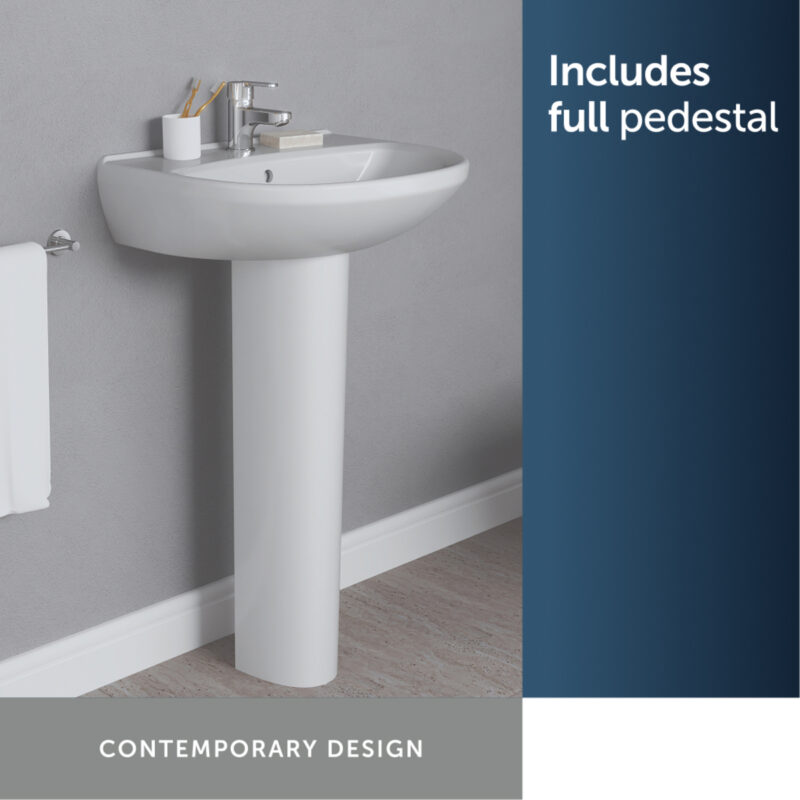 Ideal Standard Eurovit+ 550mm 1 Taphole Basin & Full Pedestal E2547