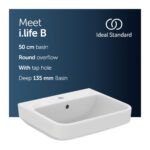 Ideal Standard i.Life B 50cm Washbasin, 1 Taphole