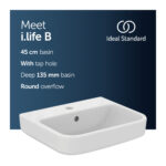Ideal Standard i.life B 45cm Handrinse Basin 1 Taphole E2602