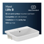 Ideal Standard i.life B 55cm Semi-Countertop Basin 1 Taphole E2604