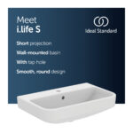 Ideal Standard i.Life S Compact Washbasin 600mm 1 Tap Hole T4583