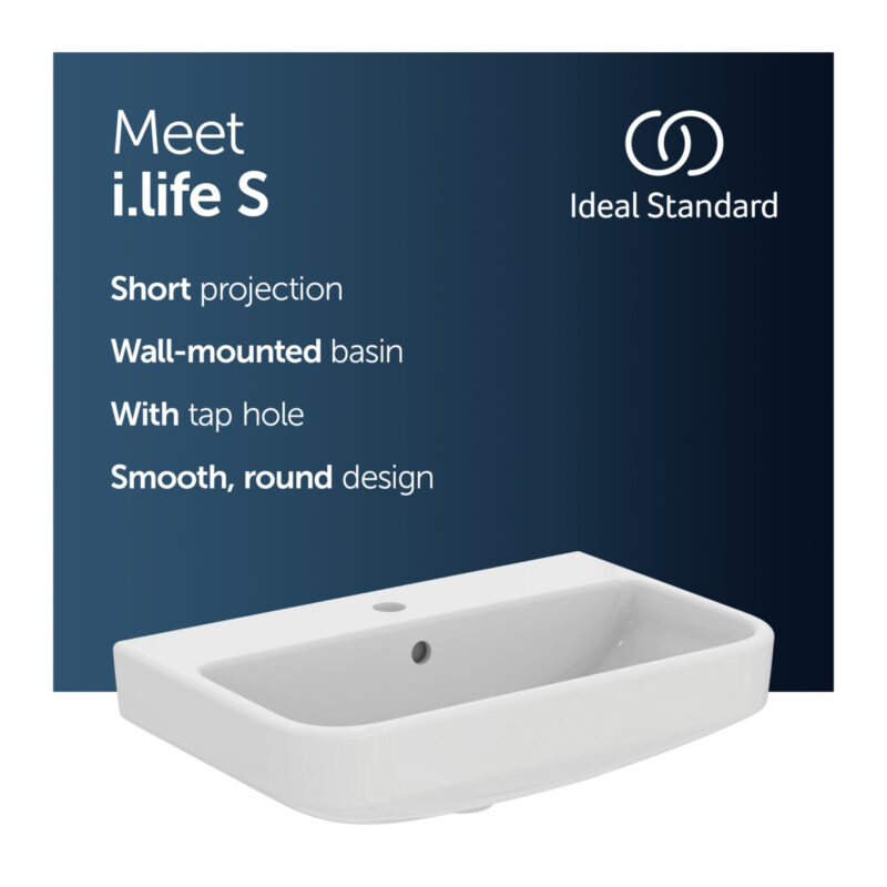 Ideal Standard i.Life S Compact Washbasin 600mm 1 Tap Hole T4583