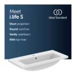 Ideal Standard i.life S 80cm 1 Taphole Compact Vanity Basin T4589