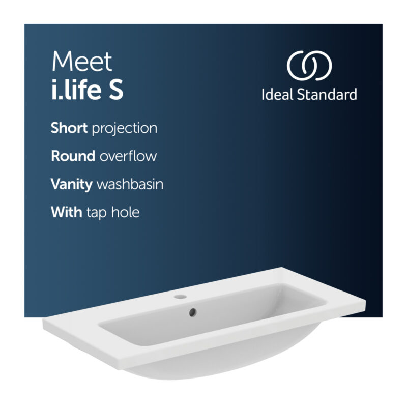 Ideal Standard i.life S 80cm 1 Taphole Compact Vanity Basin T4589