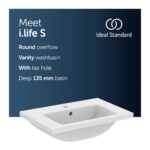 Ideal Standard i.life S 60cm 1 Taphole Compact Vanity Basin T4590