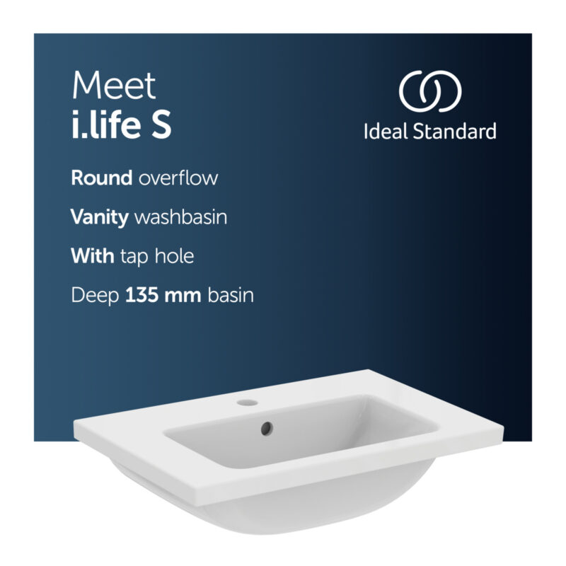 Ideal Standard i.life S 60cm 1 Taphole Compact Vanity Basin T4590