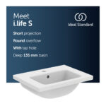 Ideal Standard i.life S 50cm Compact Vanity Basin 1 Taphole T4591