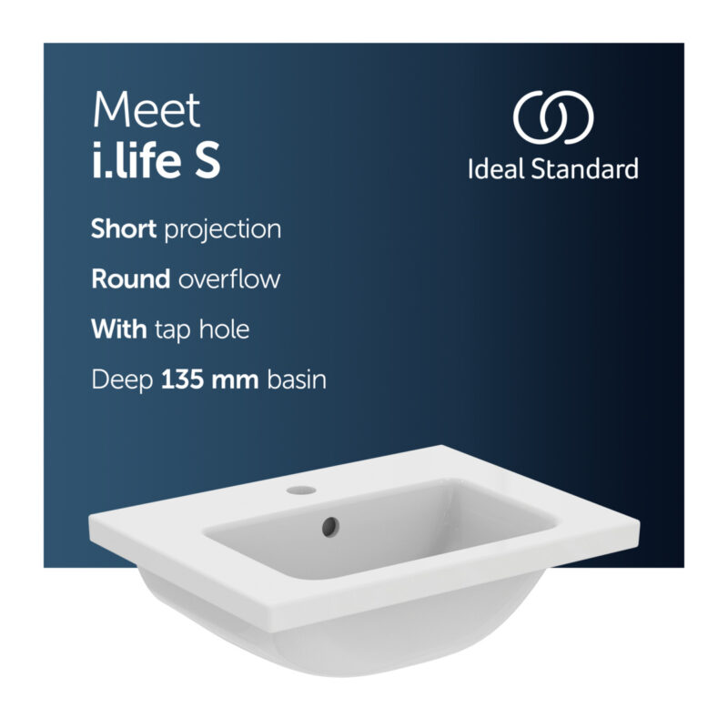 Ideal Standard i.life S 50cm Compact Vanity Basin 1 Taphole T4591